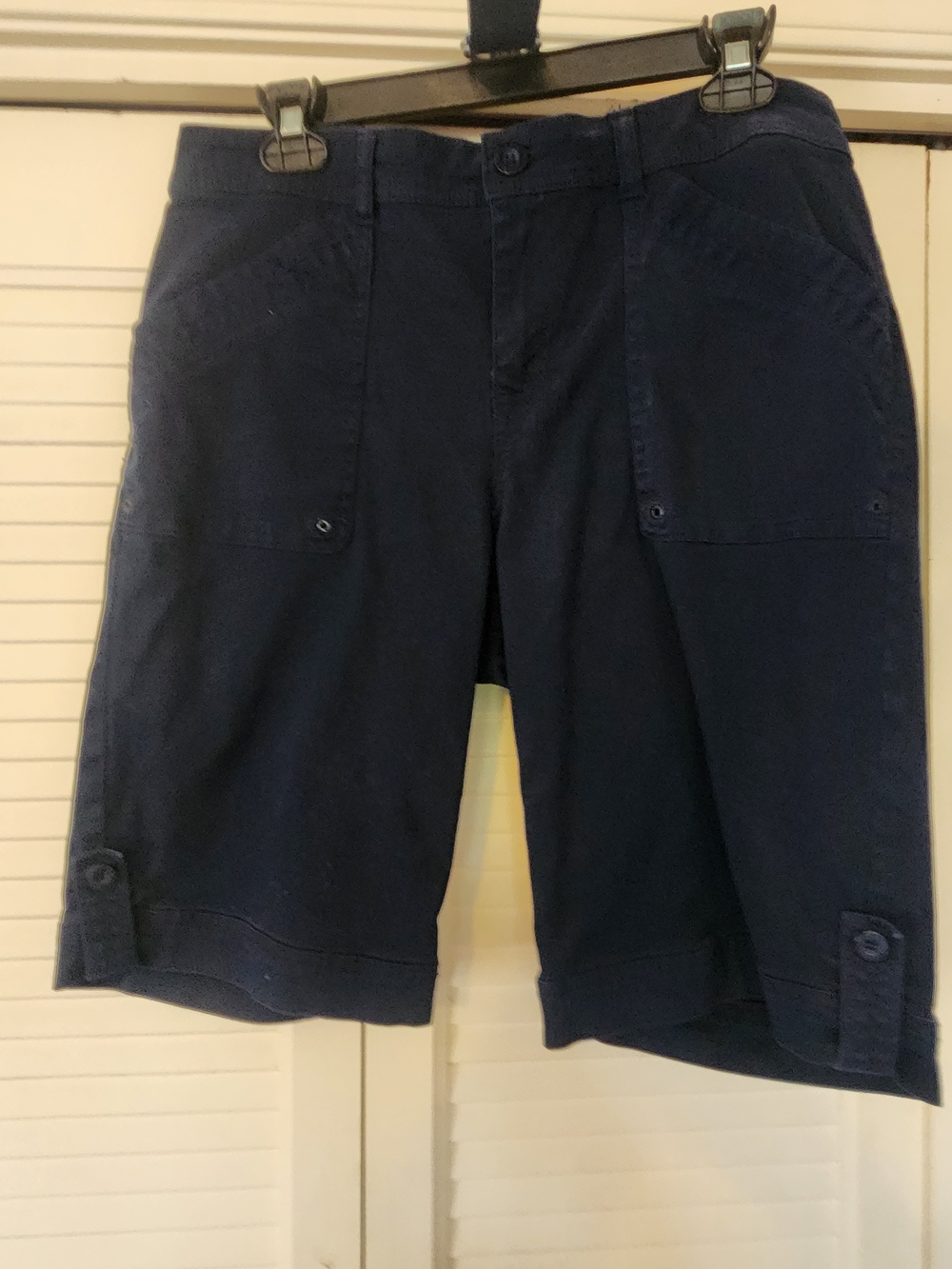 Gloria Vanderbilt Navy Button-Tab Bermuda Shorts